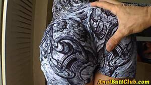 What hides in that fat blonde plumper's gaping ass under high heels?