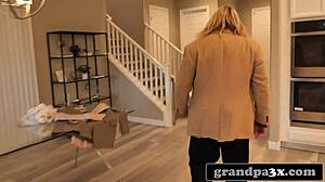 stepgrandfather punishes bratty hot blonde teen 18+ in garage