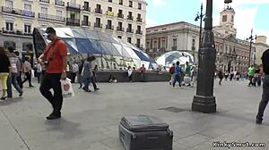 Petite Spanish slut gets bound fucked humiliated outdoors in public BDSM show 😈🔥