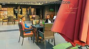 Suggestive Ebony Goddess Teases With Natural Tits In Exclusive Bar