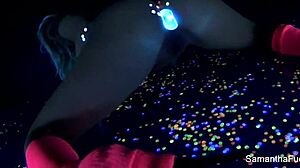 Samantha saint bares big tits for solo pussy play