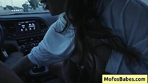 sexy asian teen tomie tang teases her huge natural boobs in the car for charles dera