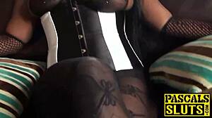 damn! chubby ebony babe's big tits jiggle in rough sofa pounding!