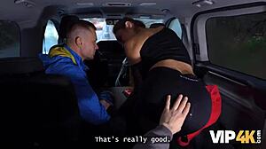 vip4k. a jogger with perfect body picks up stranger for car sex while cuckold boyfriend watches