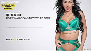 Queenie Sateen plays maid for curious voyeur in steamy Brazzers scene