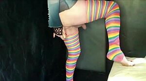 boyfriend's ass fucked hard until cock explodes from strapon!