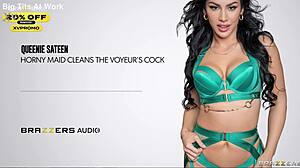 Queenie Sateen plays maid for curious voyeur in steamy Brazzers scene