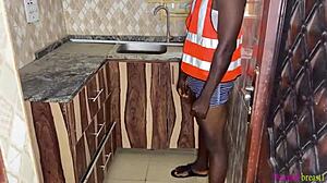 black ebony pays engineers by offering her wet pussy