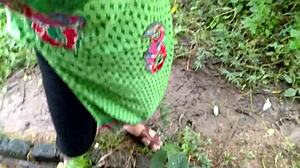 aunty pees outside then gets her big ass fucked hard in open jungle spot