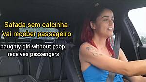 Pantyless Rideshare Driver Flashes Bare Pussy. Hardens Passenger Cocks in Car