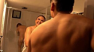 cuckold hubby walks in... best friend pounds busty blonde wife's huge saggy tits in toilet