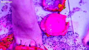 Barefoot Latina Goddess Licks And Sucks Juicy Wet Fruit With Toes