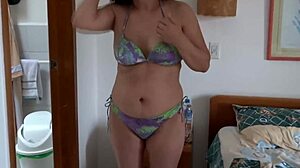 stepmom flashes hairy pussy on beach then masturbates with stepson for big cumshot