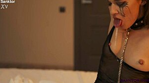 sanktor gagging on that long dildo deepthroat like a total submissive slut