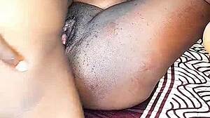 Ebony babe's pussy stretched bareback doggystyle in intense pounding session