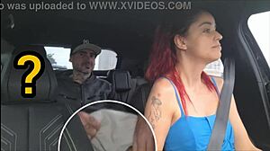 Pantyless Rideshare Driver Flashes Bare Pussy. Hardens Passenger Cocks in Car