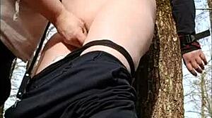 French housewife bound and humiliated doggy in forest woods