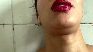 pretty submissive babe gagging on cock with deepthroat blowjob and facial