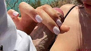 Found Spot to Cum on Tits While Sucking Cock