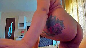 Big Titted Tattooed Babe Stretches Tight Asshole With Massive Dildo