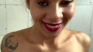 pretty submissive babe gagging on cock with deepthroat blowjob and facial