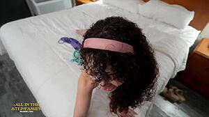 little stepsis begs me stuff her curly haired latina pussy with monster cock, pixie small 18+ rides pov wild!