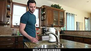 Colombian stepmom milf rewards stepson's help with kitchen pussy pounding