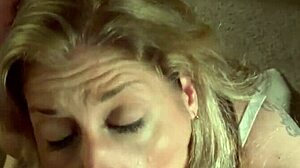 Milf slurps big cock husband deep down throat till massive cumshot climax.