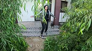 Gardener Dumps Tons Of Cum All Over My Shiny Down-Jacket In Garden Fetish Play