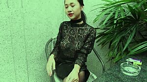 young teen goddess in leather skirt smokes topless outdoors pov