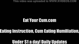 Femdom Instructions: Lick Cum Off Your Hand in BDSM Humiliation Jerk-Off Session