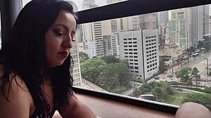 damn fucking this chubby latina stepmom against the window is so hot 🔥🍑