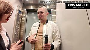 Stuck in elevator with neighbor she drops pants for wild fuck part 01