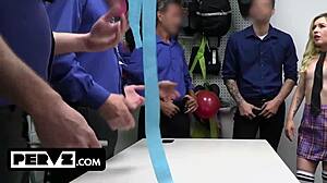 Pervz Interrogates Feisty Blondes With Public Gangbang Punishment In Shop