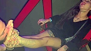 she flashes feet at swing club then gets fetish footjob real amateur