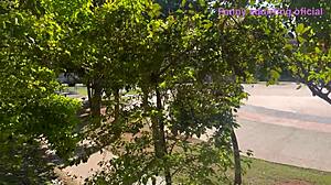 Skinny Wife Lifts Miniskirt for Old Husband Outdoor Cuckold Park Show!