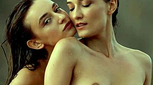 two bikini milfs kiss hairy pussies poolside lesbian tease