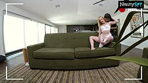 Slutty blonde nanny caught masturbating her tight pussy for fans on cam