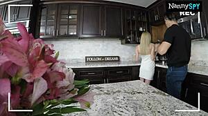 Slutty blonde nanny caught masturbating her tight pussy for fans on cam