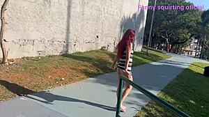Skinny Wife Lifts Miniskirt for Old Husband Outdoor Cuckold Park Show!