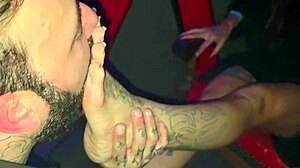 she flashes feet at swing club then gets fetish footjob real amateur