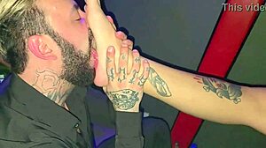 she flashes feet at swing club then gets fetish footjob real amateur