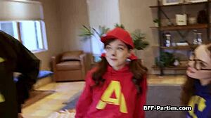 trick or treat gone wild these brunette girlfriends caught stealing do hardcore foursome blowjobs 🎃👯‍♀️💦