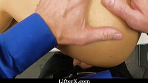 sneaky young shoplifter caught stripping in garage begs for mercy from stern old guard's rough domination