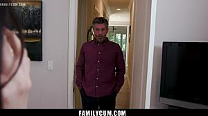 Stepdaddy watches closely as petite eliza ibarra rides his monster cock doggystyle and missionary