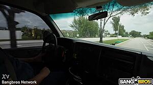 BANG bus picks up brunette for deepthroat doggystyle creampie gangbang! Who's next?