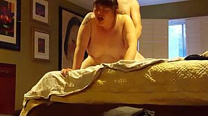 the asian plumper grabs that big white cock and pleads for harder ass pounding submission