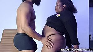 Thick ebony BBW takes hardcore table doggy with huge cumshots POV