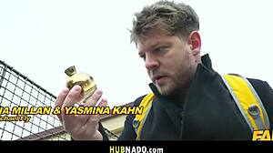 Michael Fly Pounds Yasmina Khan and Nuria Millan's Bubble Butts in FFM Threesome with Monster Cocks and Pierced Tits