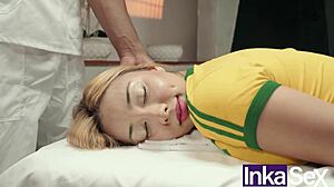 that brazilian soccer player with huge natural tits gets fucked hard by her masseuse vitoria beatriz